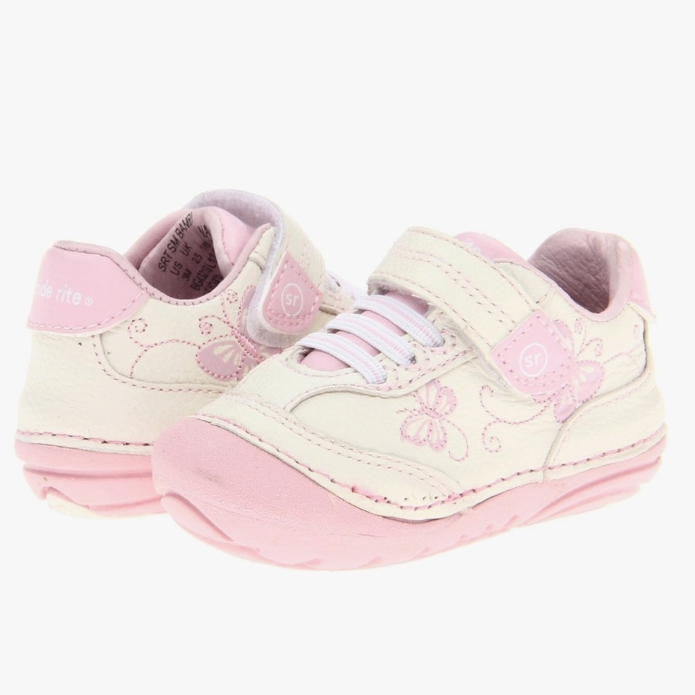 Stride Rite Bambi Butterfly Pink and White Sneakers-Size 3w